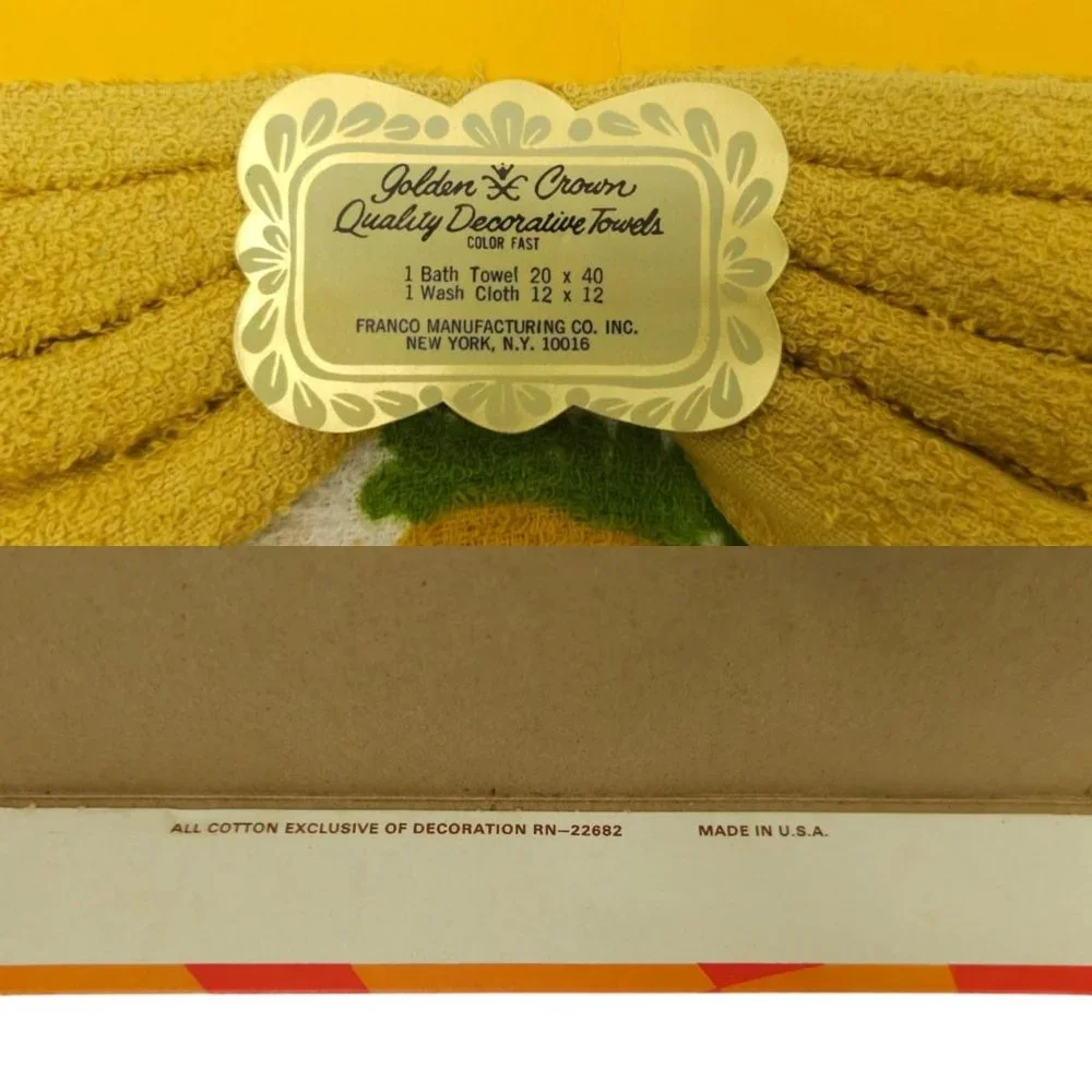 Vintage MCM Golden Crown Quality Decorative Towel Washcloth Cotton Floral NOS